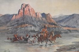 After Charles Russell (1864-1926, American), coloured prints, Three Native American prints - '