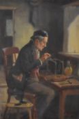 Alexander Austen (1859-1924, British), oil on canvas, A clock maker seated at his desk, signed to