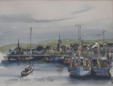 After Dorothy Bruce (20th Century), coloured print, 'Girvan Harbour', Scotland, signed to the