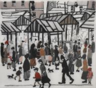 After Laurence Stephen Lowry (1887-1976, British), needlework, 'Market Scene, Northern Town',
