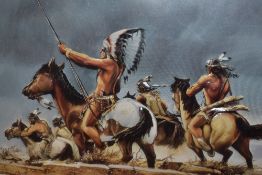 Joy Wilson (20th Century), decoupage/sculptograph, 'Indians on the War Path', artist's label
