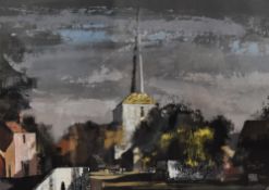 After Rowland Hilder (1905-1993, British), coloured print, A Kent landscape with church spire,