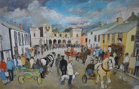 Janet Gatley (20th Century, British), oil on canvas, Appleby Horse Fair, signed, unframed, measuring