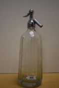 A mid-20th Century Morecambe Direct Supply Co. Ltd etched glass soda siphon, measuring 34cm high