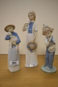 Two Spanish Rex porcelain figurines of a gilt with bird and girl with lamb, sold along with a Nao