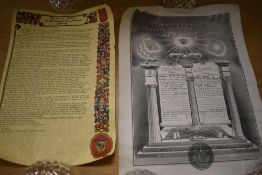 A Scottish Freemasons Grand Lodge membership acceptance certificate, unframed within a card tube,