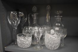 A selection of 20th Century cut glassware, to include a pair of Waterford Crystal wine glasses,