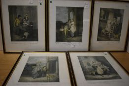 After Francis Wheatley RA (1747-1801, British), coloured prints, Five illustrations from the '