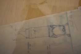 An original pencil drawing/plan of walnut cabinet by L C Lyne Esq. for Waring & Gillow Ltd,