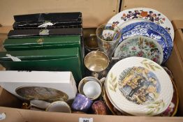 A collection of assorted display plates including Five boxed Belleek Parian China limited edition