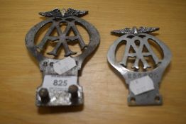 Two vintage AA car badges.