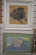 20th Century School, pastel, A portrait of a Newfoundland dog, framed, mounted, and under glass,