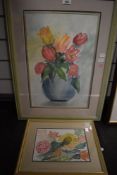 20th Century School, watercolour, A still life arrangement depicting colourful flowers, signed and