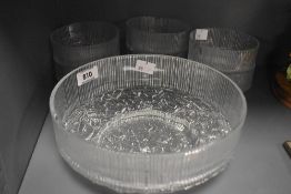 A vintage Ravenhead glass 'Topaz' dessert set, comprising one large bowl and six smaller, each