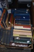 A carton of assorted books including a range of Dickens titles, The New Illustrated Reference