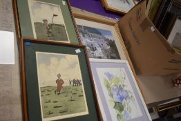 Two golfing themed H.M. Bateman prints Absence of Mind and The Divotee, or Practice Makes Perfect