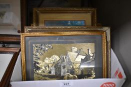 Five vintage Dufex foil prints depicting nostalgic and wildlife scenes, each measuring approximately