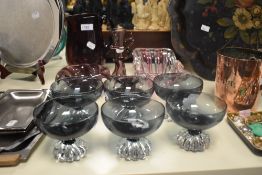 A set of six Scandinavian style smoked glass dessert bowls, each measuring 9cm high, a Davidson