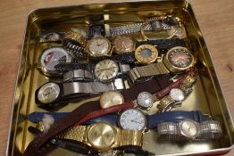 An assortment of costume wristwatches of various size and design, including Lorus, Timex, Citron,
