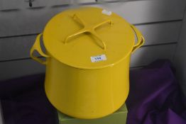 A rare vintage Dansk designs France IHQ enamelled cookware casserole pot in vibrant yellow, measures