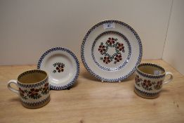 A selection of Nicholas Mosse Old Rose patterned tea ware, to comprise two mugs, saucer, and side