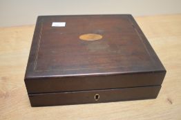 A John Dicas of Liverpool mahogany cased hydrometer, the ebony strung case with central roundel