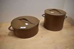 Two mid-20th Century copper lidded pots by Jens Quistgaard for Dansk Design, the smaller pot