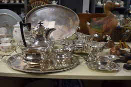 A selection of 19th and 20th Century silver plated ware, to include a gadrooned lidded entree