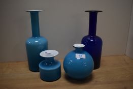 A 20th Century Scandinavian blue cased glass 'Carnaby' ball vase, possibly Holmgaard and measuring