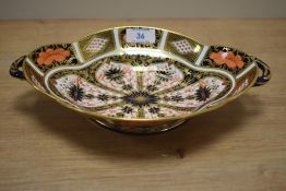 A Royal Crown Derby footed dish, of shaped and oval form and decorated in the Old Imari pattern,