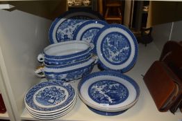 Six pieces of late 19th century Royal Worcester Willow pattern porcelain, five with retailers mark