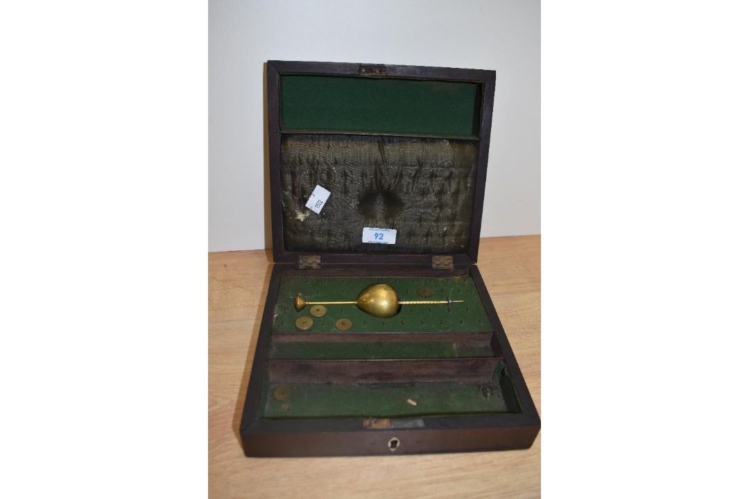 A John Dicas of Liverpool mahogany cased hydrometer, the ebony strung case with central roundel - Image 2 of 2