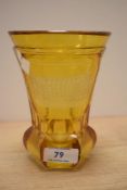 An early 20th Century etched amber glass vase, the design for New Hall Christ's Hospital,