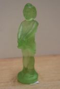 An Art Deco frosted Uranium glass study of a young girl, measuring 14cm high