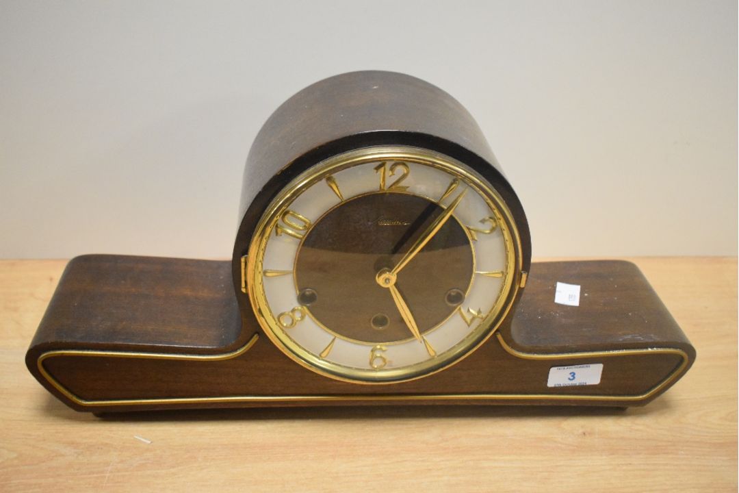 A 20th Century Mauthe German mantel clock of Art Deco design, the face with a silvered chapter - Image 1 of 2