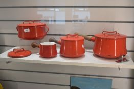 A rare vintage Dansk designs France IHQ enamelled cookware casserole dish in chili red measuring