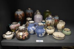 A selection of miniature silver mounted ceramics, to include vases and trinket dishes