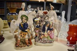 A Victorian Staffordshire flat backed spill vase, 'The Rival', measuring 30cm high, together with