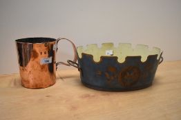 A vintage copper tankard or grog stamped 1845 and I.W.H.