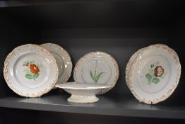 A 19th Century pearlware comport, hand painted with a foliate border and heightened with gilding,