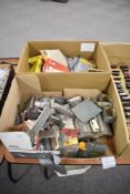 Two boxes of N -gauge Accessories including unmade and made up Kits, Scenic Items, plastic models