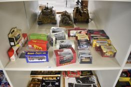 A shelf of modern die-casts including Trackside x 13, Britbus x2, Base Toys x1, Oxford x6 etc, all