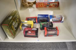 A Corgi Limited Edition diecast set, OM49902 Fishwick & Son along with seven Corgi die-cast Buses