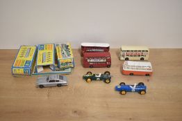 Seven playworn Diecasts, Husky James Bond Aston Martin in silver with red interior, Matchbox