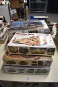 Six mixed scale Plastic kits, Academy 1:35 scale Warrior MCV, Achilles British Tank Destroyer,