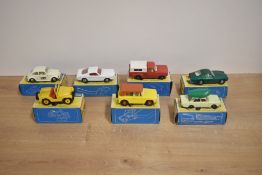 Seven 1969 Matchbox Die-casts, No 6 Ford Pick Up, red with white canopy, No 8 Ford Mustang, white
