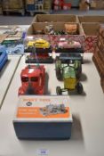 A Dinky Toys die-cast, 561 Blaw Knox Bulldozer in red with cream driver in original box along with a