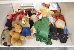 A shelf of mid 20th century and later Teddy Bears and Soft Toys including MerryThought, Gabrielle