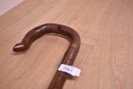 A Long shepherds crook walking stick with shaped wooden crook 156cm long