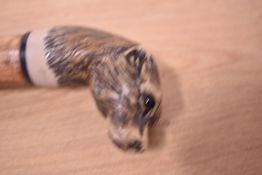 A walking stick with a cast resin head of an otter 143cm long